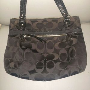 Coach Signature Print Tote Black Fabric Shoulder Bag
